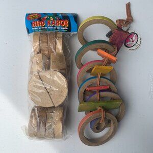 BIRD SUPPLIES - 2pc lot PARROT MACCAW, hanging cage toys, blocks, wood, shred
